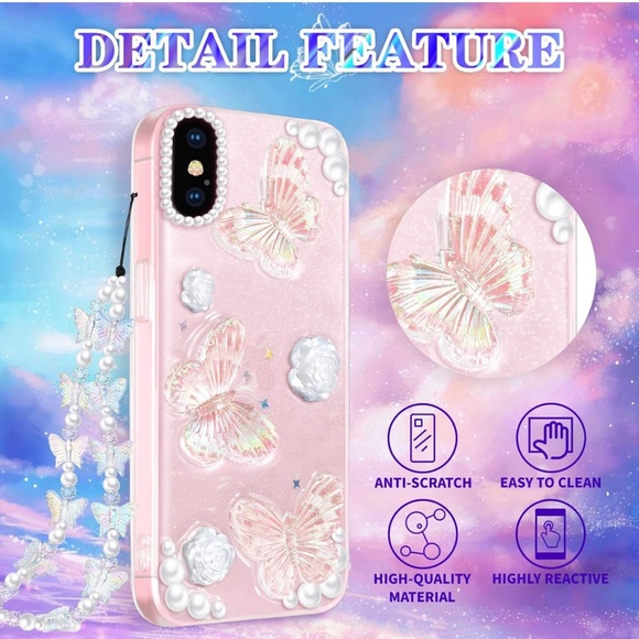 Goocrux (3in1 Case for Apple iPhone X/Xs Butterfly Glitter Handmade Sequin clear - Picture 4 of 4